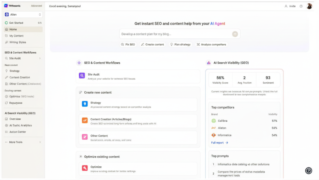 Writesonic AI Search Visibility GEO Dashboard 2026